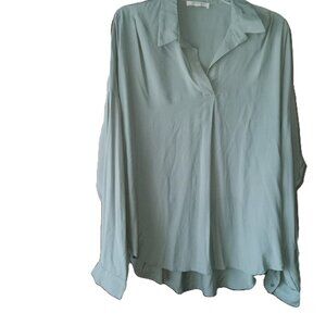 She + Sky Long Sleeve Split V Neck Top Blouse sz L  /B15